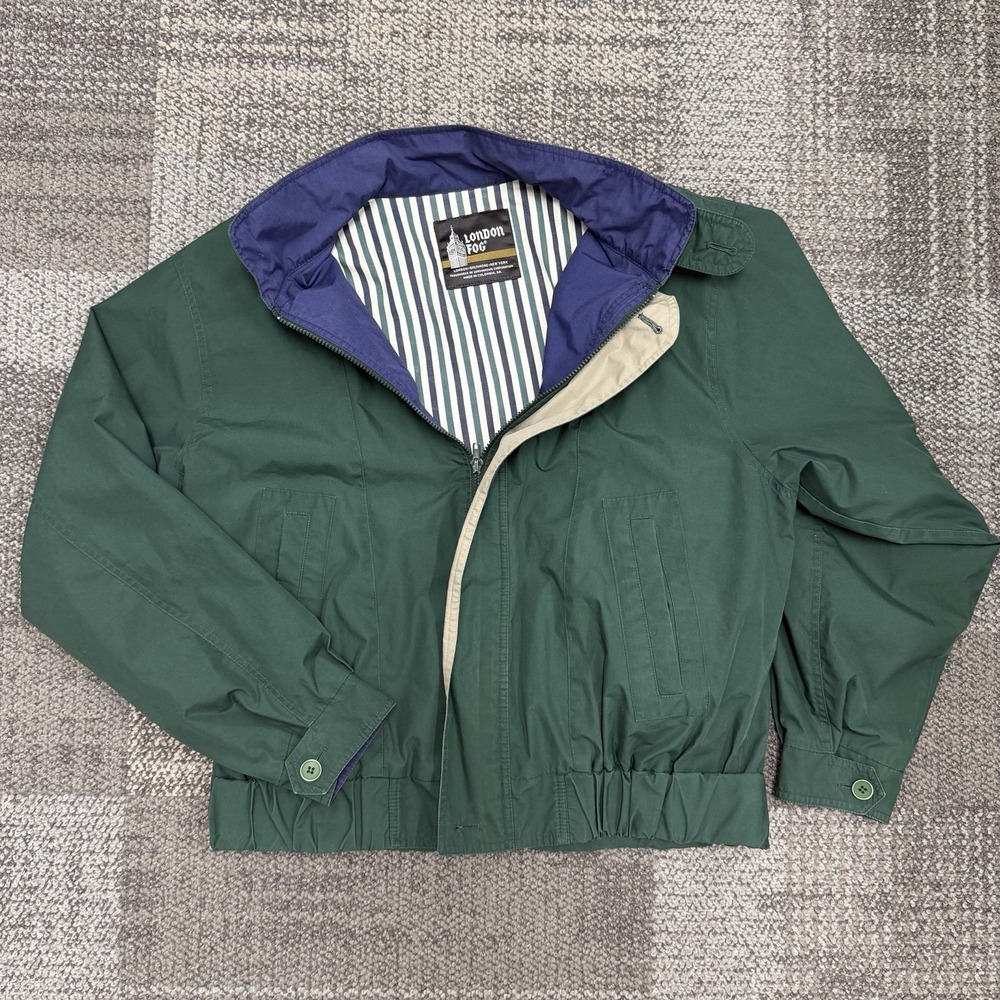 Vintage London Fog Jacket 90s‎ Green Men's Size Large blue stripes buttons